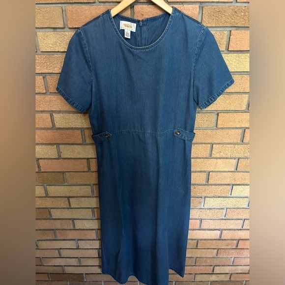 Talbots Dresses & Skirts - Talbots Womens Prairie Cottage Core Short Sleeve Denim Chambray Dress Size 8